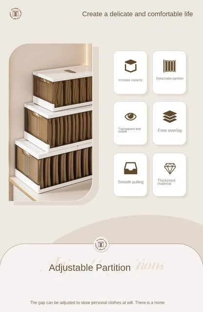 Large-capacity Clothes Organizer Household Closet Layered Pull-out Partition Organizer Box Foldable Dust Pants Organizer Box - AMULET RING STORE