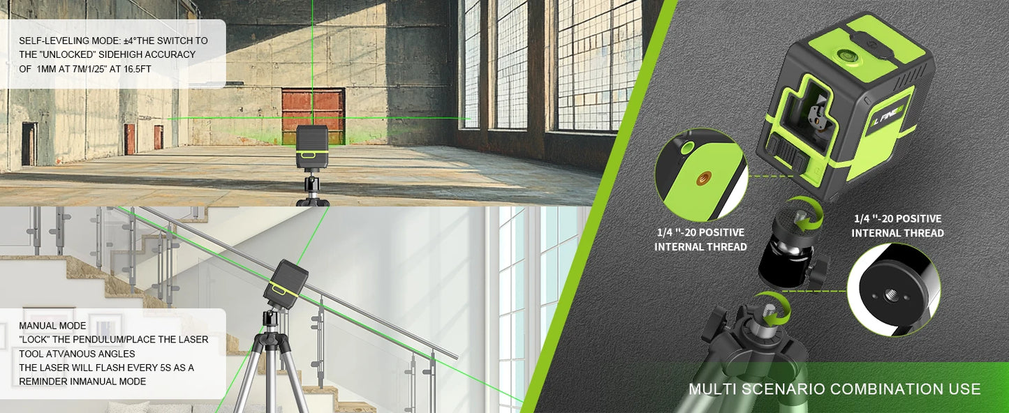 Lfine Laser Level 2 Lines with Tripod professional Level Laser Horizontal Vertical Nivel Laser automatic  360°Self-Leveling Tool