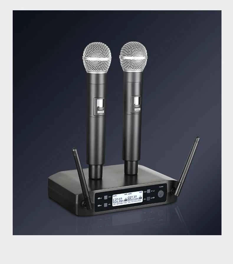 Wireless Microphone Handheld Dual Channels UHF Fixed Frequency Dynamic Mic For Karaoke Wedding Party Band Church Show