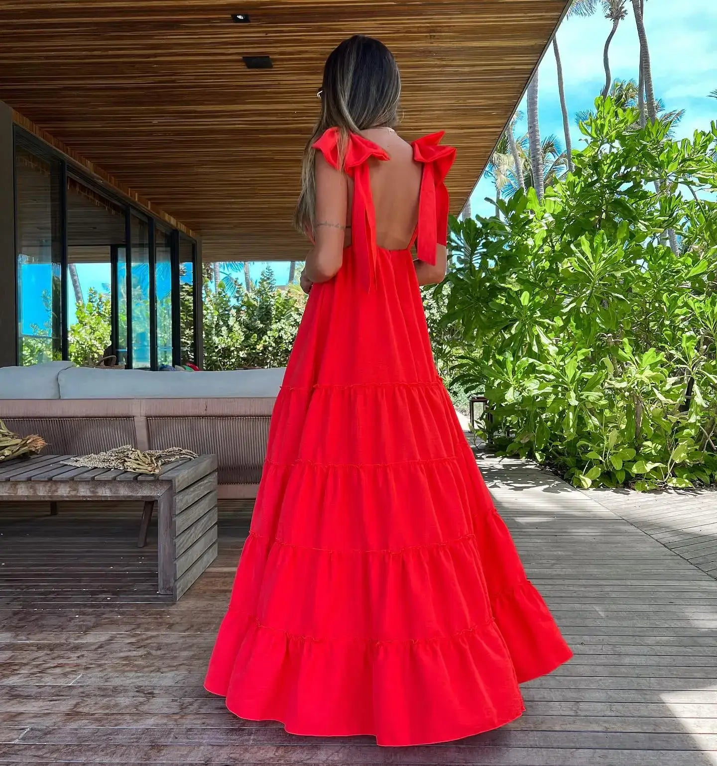 V-Neck Backless Beach Dress - Summer Beachwear - AMULET RING STORE