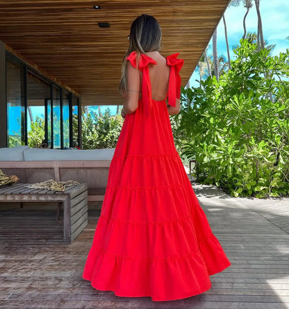 V-Neck Backless Beach Dress - Summer Beachwear - AMULET RING STORE