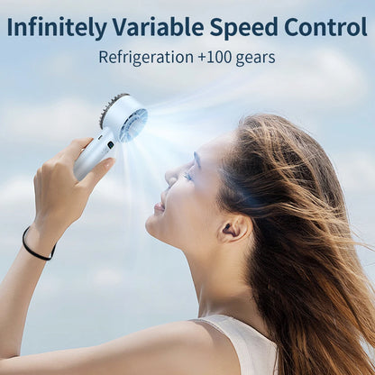 Large capacity handheld fan 5200 mAh High speed refrigeration handheld fan 100 speed outdoor mini fan USB charging portable fan