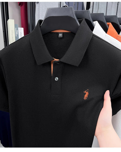 100% pure cotton men's short sleeved polo shirt hot selling summer fashionable horse logo embroidery classic Paul casual T-shirt