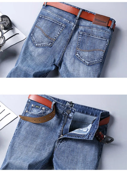 Men New Business Men's Jeans Casual Straight Stretch Fashion Classic Blue Black Work Denim Trousers Male Brand Clothing 28-40