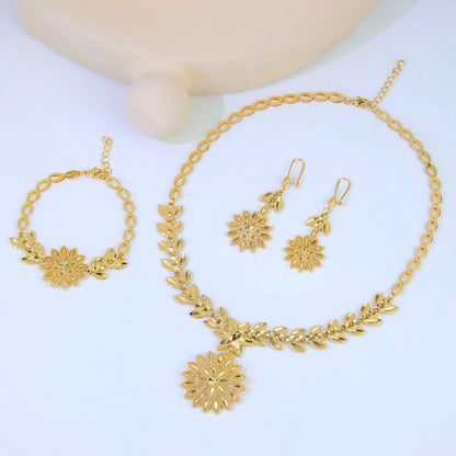 Luxury Dubai Wedding Jewelry Set 21k Gold Plated Arab Bridal Gold Necklace Bracelet Earrings Brazilian Women Vintage Jewelrys