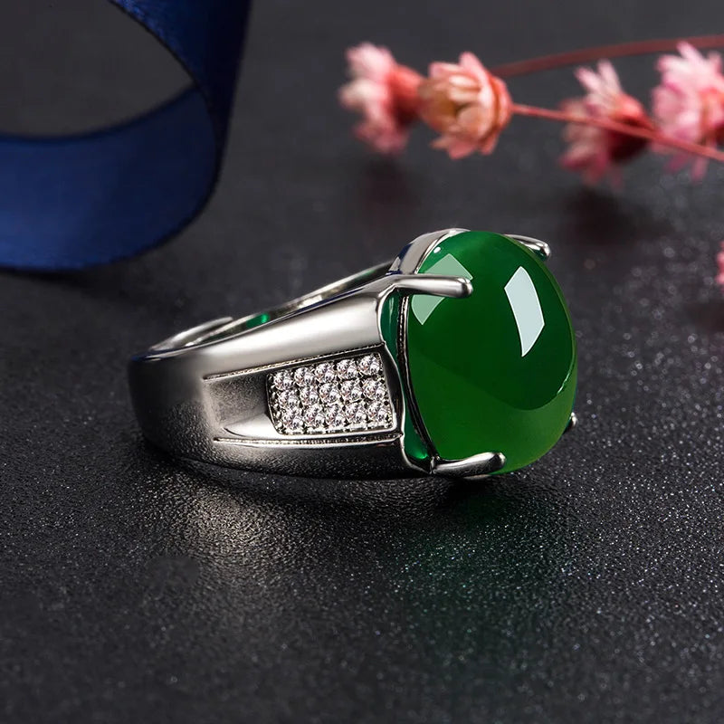 HuiSept Women Men Ring 925 Silver Jewelry with Emerald Zircon Gemstone Open Finger Rings for Wedding Party Gifts Accessories