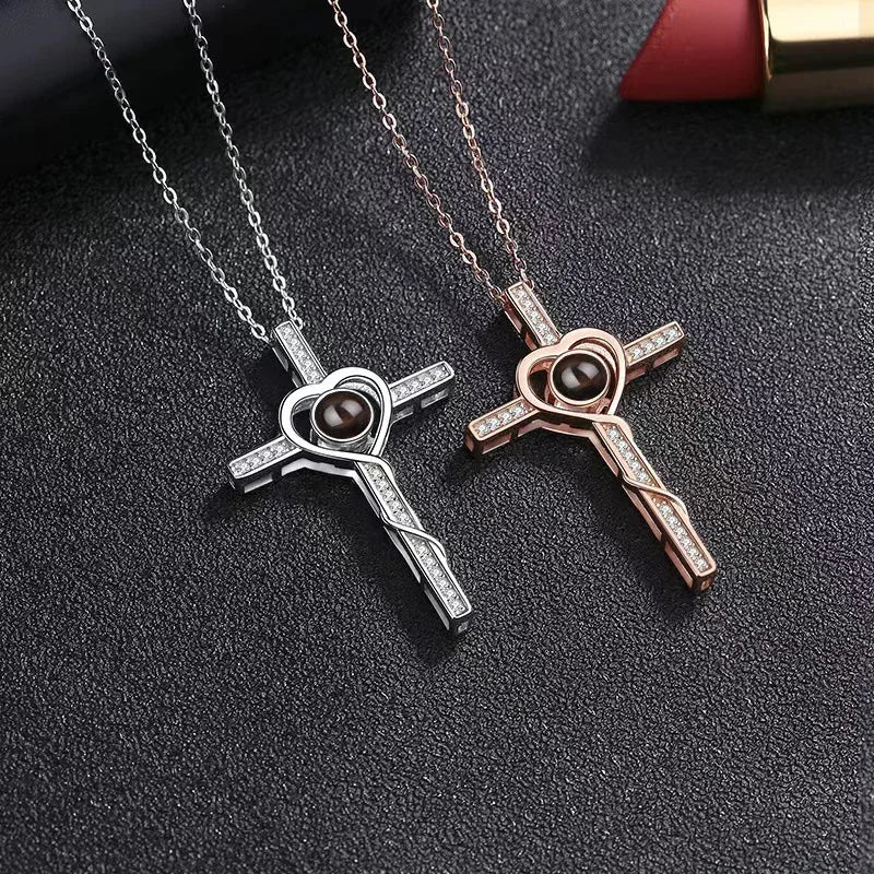 Fashion Projection Necklace Jewelry Personalized Photo Custom Cross Pendant Suitable For Male And Female Couples To Give Gifts - AMULET RING STORE