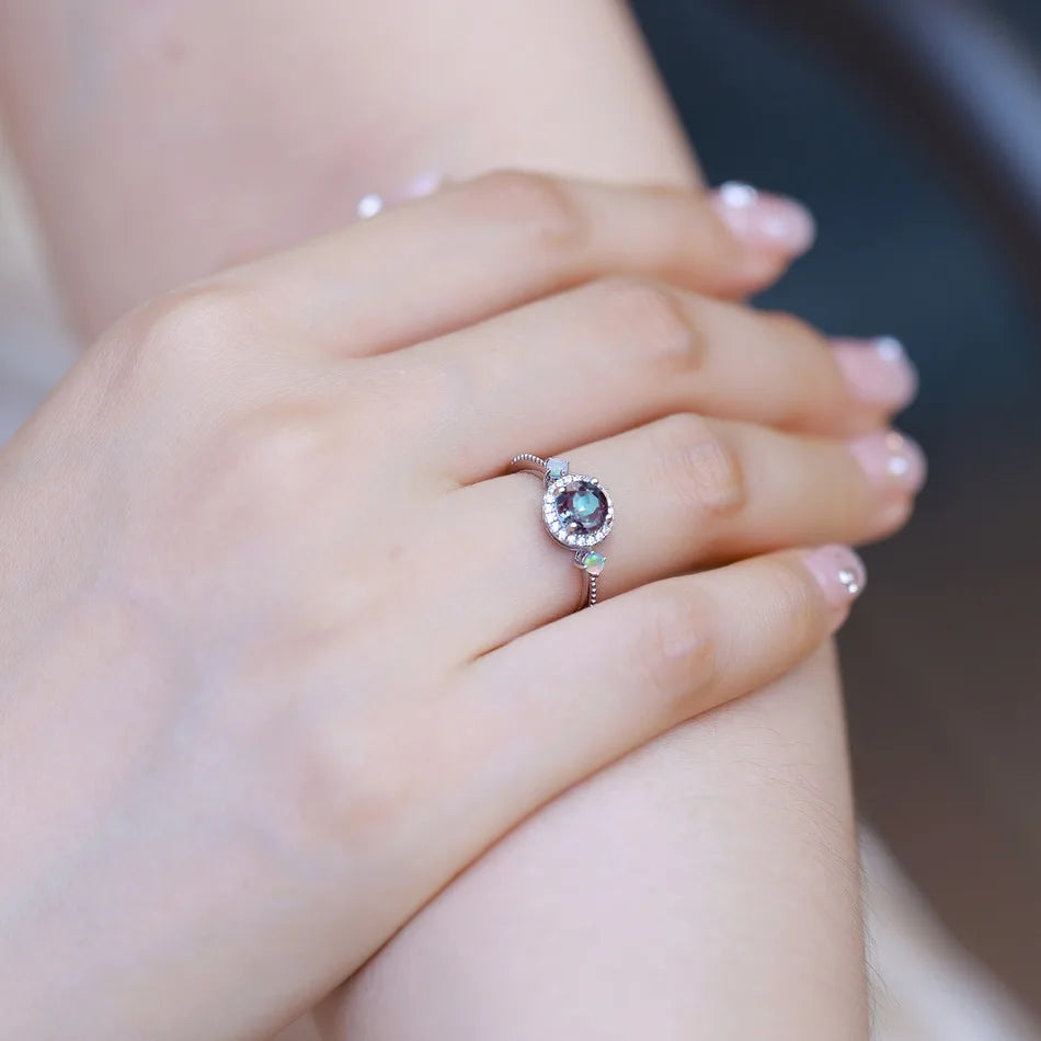 ALLNOEL 925 Sterling Silver Alexandrite Ring For Women Exquisite Style Fashionable Engagement rings Wedding Luxury diamond ring