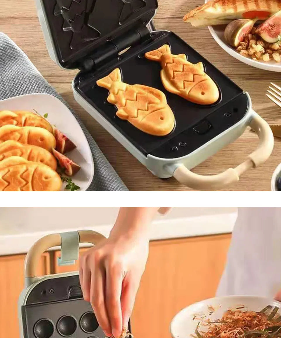 2025 YIDPU Sandwichera 3 en 1 Tostadora eléctrica Waffle Maker Desayuno Pancake Donut Egg Waffle Fish Cake Horno eléctrico - AMULET RING STORE