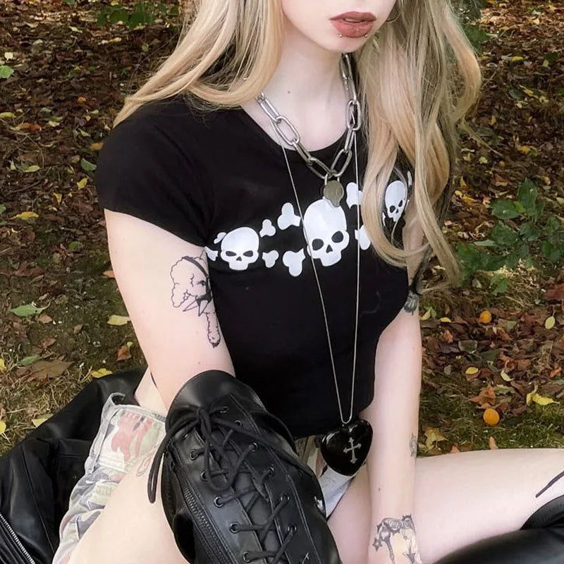 90s FUTURE MILF Stars Print T-shirts Fashion Casual O Neck Short Sleeve Crop Tops Y2K Summer Sexy E-girl Baby Tee Women Clothing - AMULET RING STORE