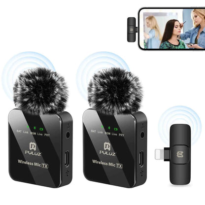 PULUZ 2.4G Wireless Lavalier Microphone Live Broadcast Gaming Microphone For iPhone Type-C Android Camera Audio Video ForYouTube
