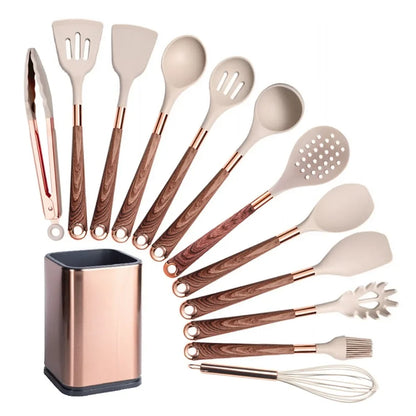Good Quality Silicone Kitchen Utensils Set Rose Gold Plated Handle Cooking Tool Non-stick Heat Resistant Kitchenware Accessories