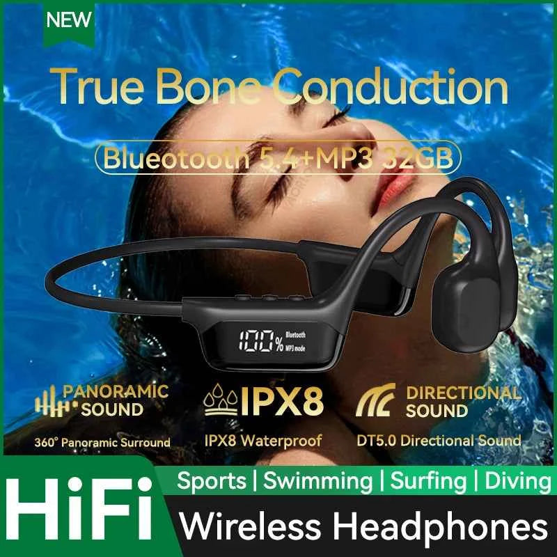Upgrades Bluetooth 5.4 Bone Conduction Wireless Headphones 30 Meters Depth IPX8 Waterproof Swimming Headsets 32GB RAM MP3 Player