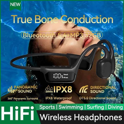 Upgrades Bluetooth 5.4 Bone Conduction Wireless Headphones 30 Meters Depth IPX8 Waterproof Swimming Headsets 32GB RAM MP3 Player