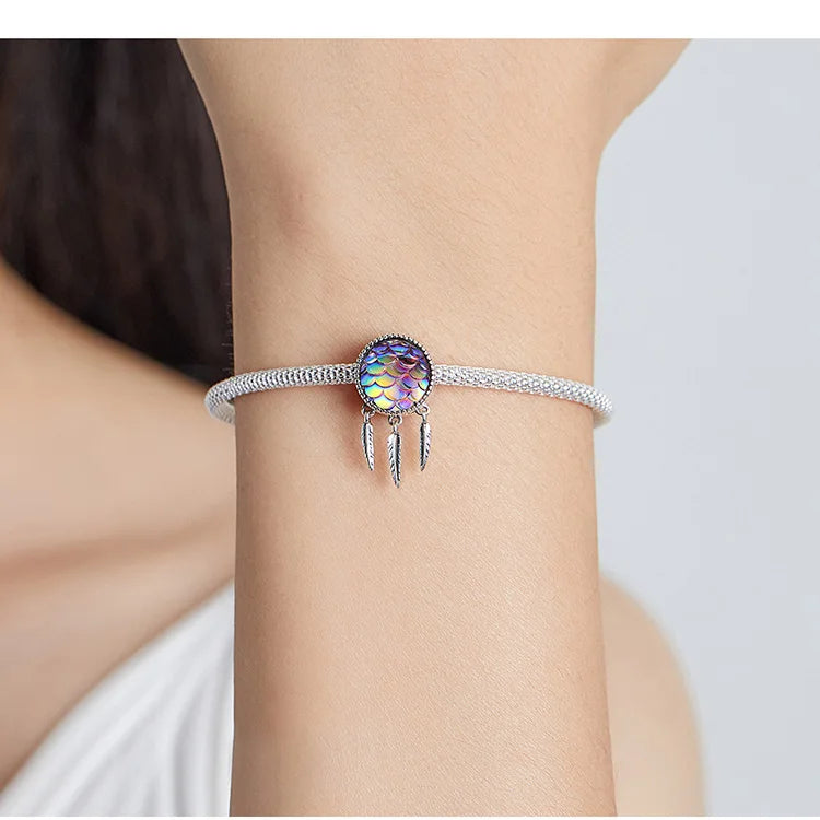 BISAER 925 Sterling Silver Charm Ocean Style Fish Dolphin Mermaid Shell Blue CZ Bead For Necklace&Bracelet DIY Fine Jewelry Gift - AMULET RING STORE