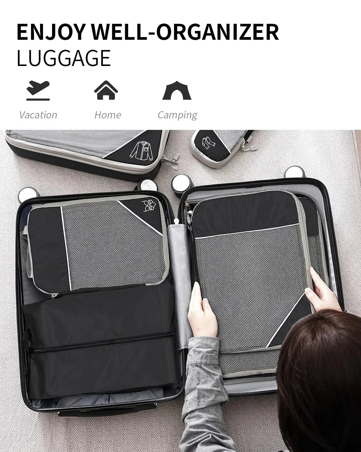 3/6PCS Compressed Packing Cubes Travel Storage Set With Shoe Bag Mesh Visual Luggage Organizer Portable Lightweight Suitcase Bag - AMULET RING STORE