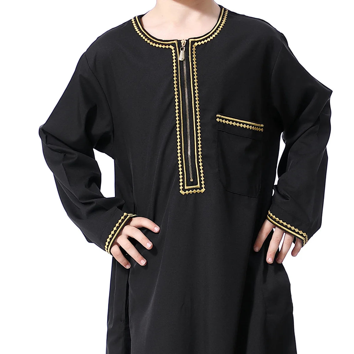 Small Size Muslim Man Clothing Islamic Muslim Arabic Men's Robe Long Sleeve Embroidered Stand Collar Arabian Thobe
