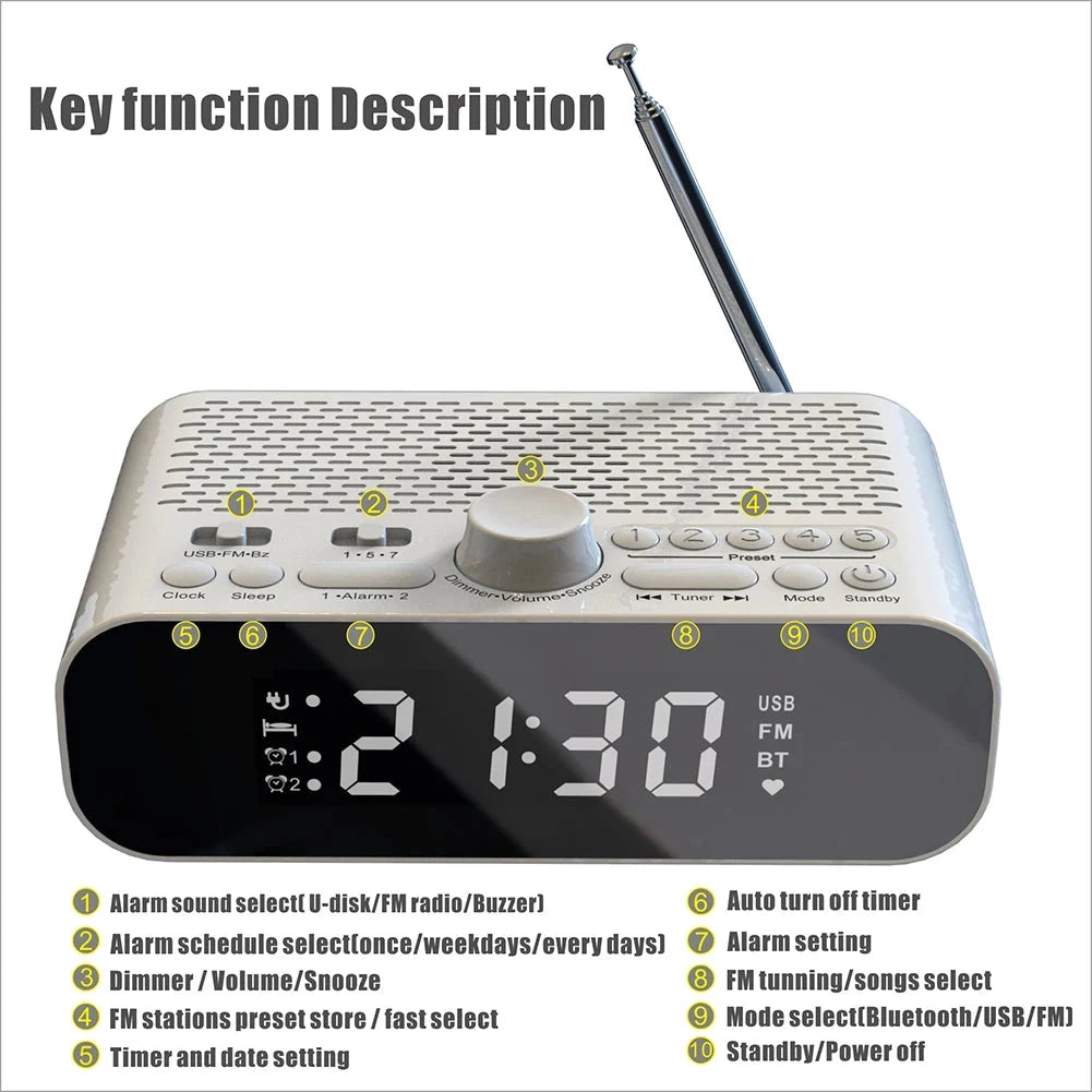 Digital Alarm Clock Radio LED Display Digital Radio Rechargeable Clock Radio with Auto-Off Timer