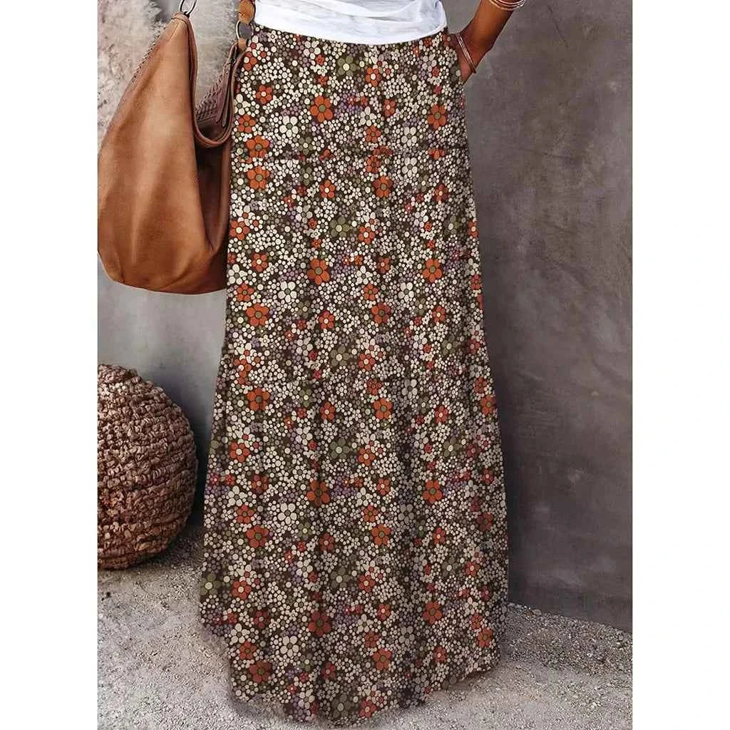 This is a must-have item for the new spring/summer products of 2025! Ladies' Bohemian beach style high waisted A-line printed sk