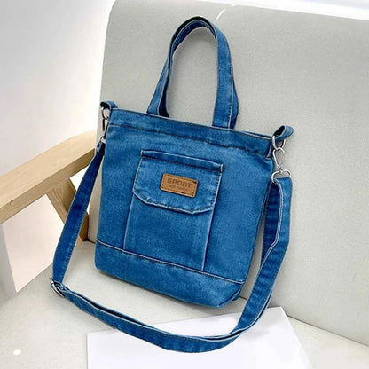 Women Stylish Tote Handbag Denim Shopper Shoulder Handbag Large Capacity Adjustable Straps with Pockets Daily Handbag and Purse