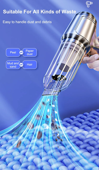 95000PA Car Vacuum Cleaner Wireless Strong Suction Vacuum Cleaner Portable Handheld Vacuum Cleaner Blower 2in1 for Car Home - AMULET RING STORE