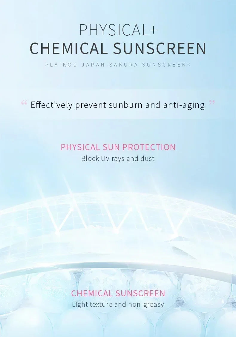 LAIKOU SPF 50 PA+++ Sakura Sunscreen For Face Body Neck Solar Blocker Long-Lasting Sun Block Facial Sunscreen Sun Cream 50g - AMULET RING STORE