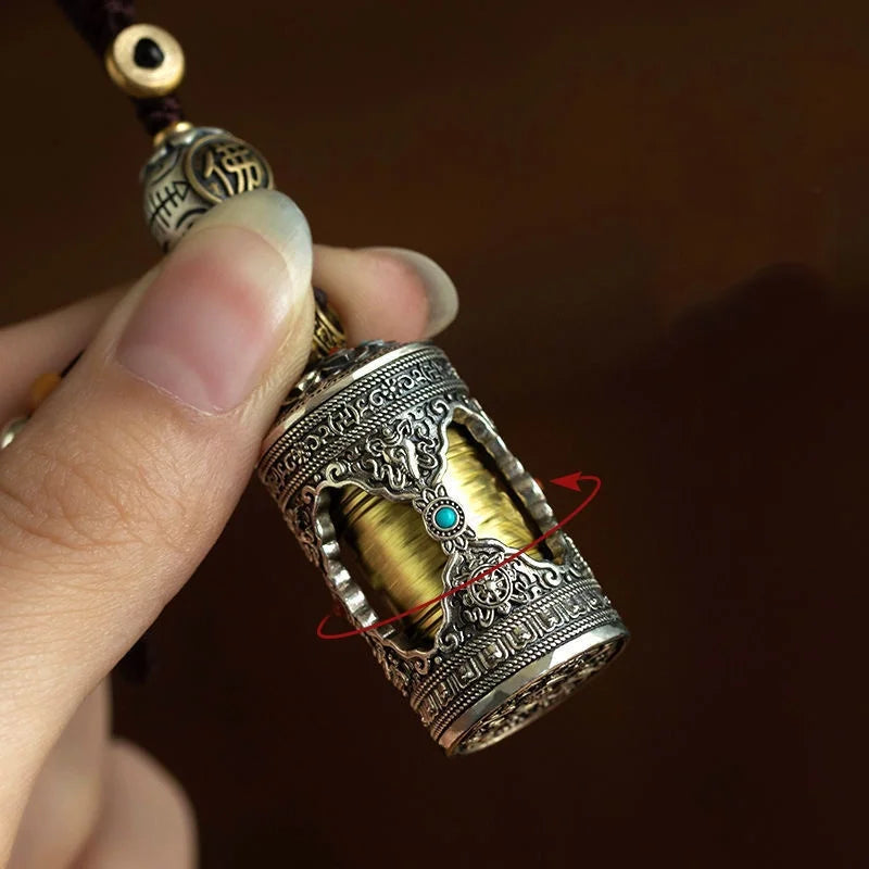 Six Character Great Bright Mantra Rotating Warp Cylinder Pendant Car Keychain For Men Women Jewelry Tassel Budda Beads Accessory