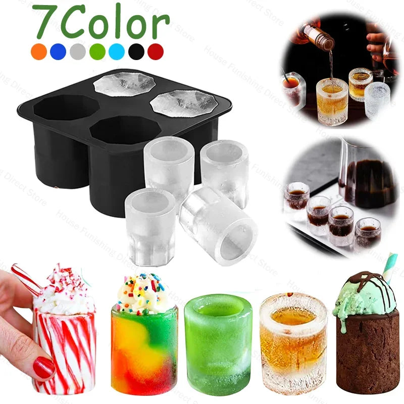 4Cup Shape Silicone Ice Cube Mold Tray for Summer Bar Party DIY Cold Drinks Kitchen Essential Ice Cup Maker Compartment Mold - AMULET RING STORE