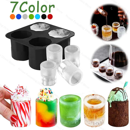 4Cup Shape Silicone Ice Cube Mold Tray for Summer Bar Party DIY Cold Drinks Kitchen Essential Ice Cup Maker Compartment Mold - AMULET RING STORE
