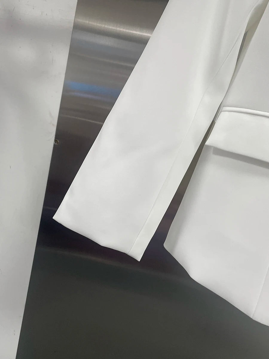 TWOTWINSTYLE Solid Spliced Bead Flower Temperament Blazers for Women V Neck Long Sleeves Patchwork Single Breasted Blazer Female