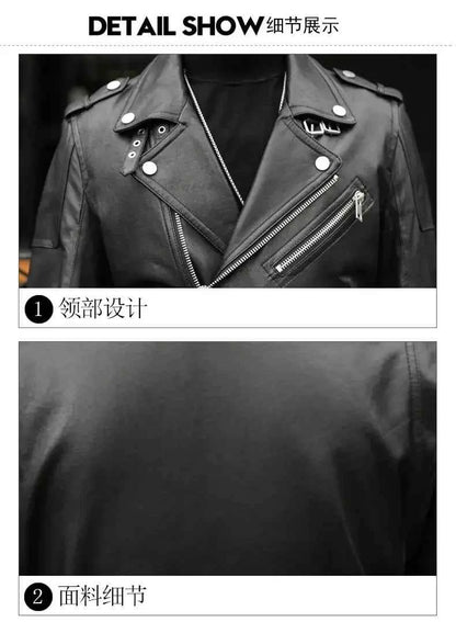 Spring Autumn Short Cool Black Leather Biker Jacket Men Zipper Long Sleeve Belt Plus Size European Fashion brand leather jackets