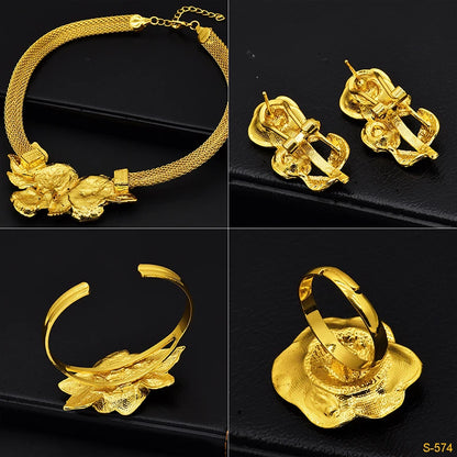 ANIID Dubai Ethiopian Jewelry Set Wedding For Women 24K Gold Color African Bridal Choker Rose Necklace Set Wholesale Gifts