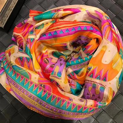 Brand Beige Cartoon Cat 100% Silk Scarf Shawl Bufanda Women Spring Fall Fashion Large Size Winter Long Scarves Bufanda 180*110cm