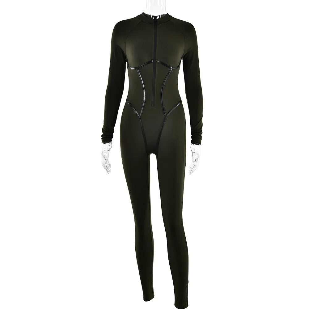 Articat Sexy Zipper Women Jumpsuit Long Sleeve Bandage Tights Solid Jumpsuits Female Party Bodycon Stretch Sporty & Leisure - AMULET RING STORE