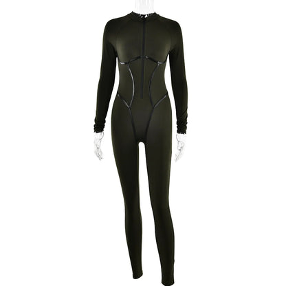 Articat Sexy Zipper Women Jumpsuit Long Sleeve Bandage Tights Solid Jumpsuits Female Party Bodycon Stretch Sporty & Leisure - AMULET RING STORE