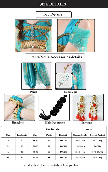 Children's Indian Princess Belly Dance Set Eastern Indian Dance Saree Girl