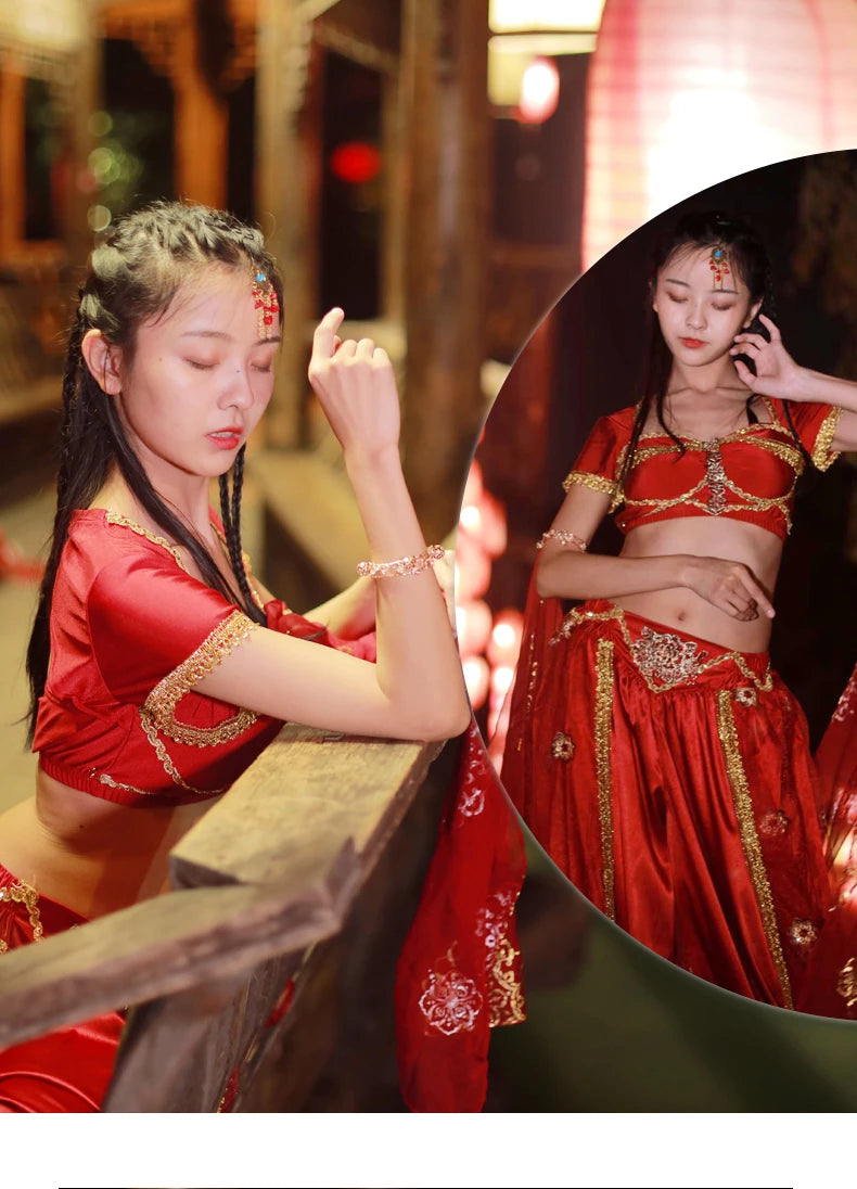 2025 summer new Indian traditional clothing Indian dance costumes improved saree women sexy Indian sequins belly dance dress a6