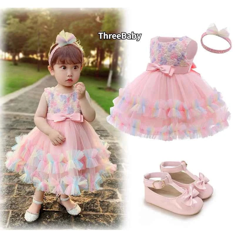Princess Baby Girl Dress 0 6 Months Tutu Dress for Baby Girl 1 Year Old Newborn Infant Wedding Birthday Party Flower Puffy Gown