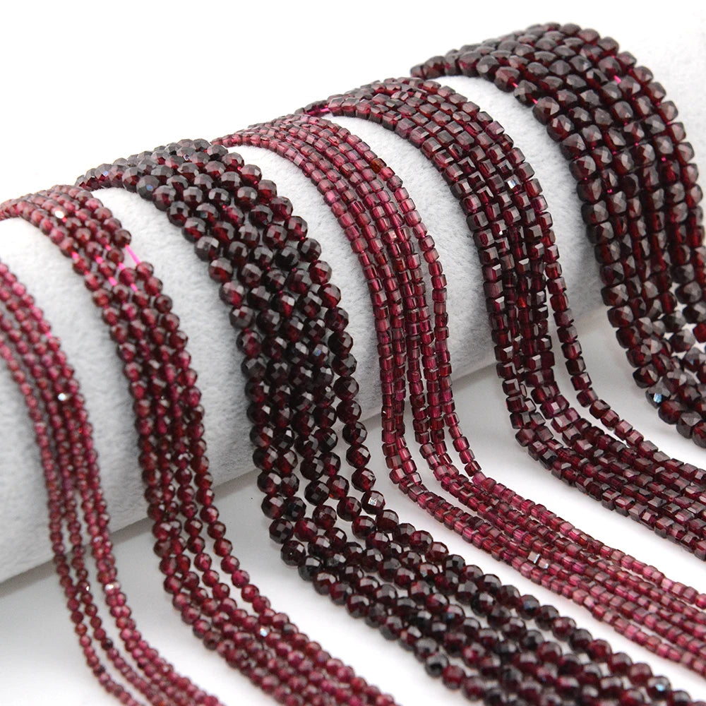 Natural Pyrope Garnet Faceted Round / Cube Beads 2mm,3mm,4mmfor Jewelry Making Bracelet Necklace Beads DIY Accessories Wholesale - AMULET RING STORE