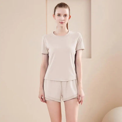 Yoga Set Women Sport T-Shirt Back Mesh Design High Waist Shorts Quick Dry Run Yoga Sports Short Sleeve Shorts Two-piece Yoga Set