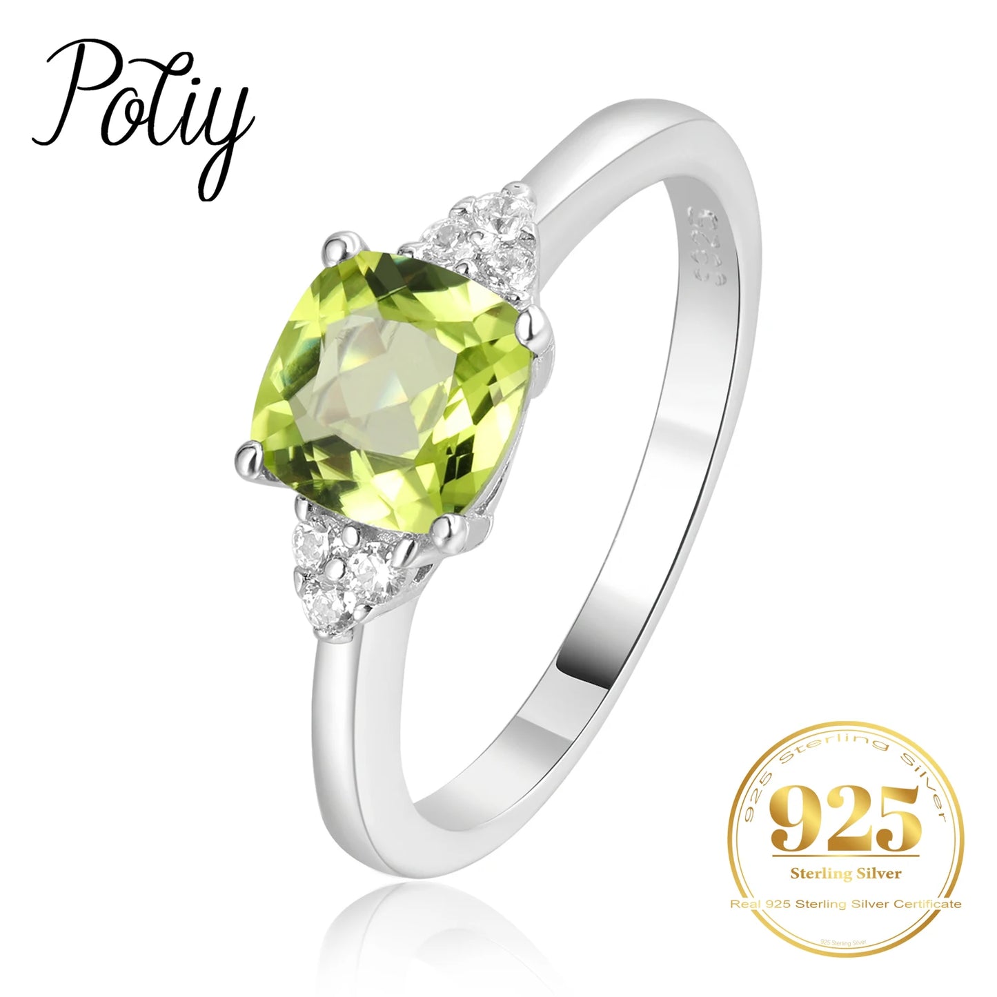 Potiy 1.1ct Genuine Natural Peridot 925 Sterling Silver Solitaire Ring for Woman Fashion Gemstone Fine Jewelry Wedding