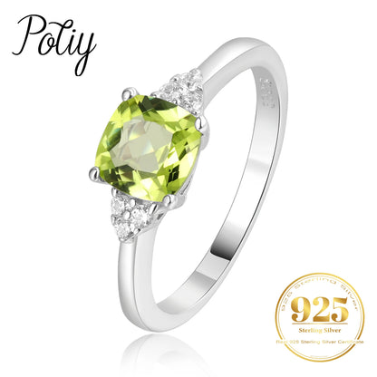 Potiy 1.1ct Genuine Natural Peridot 925 Sterling Silver Solitaire Ring for Woman Fashion Gemstone Fine Jewelry Wedding