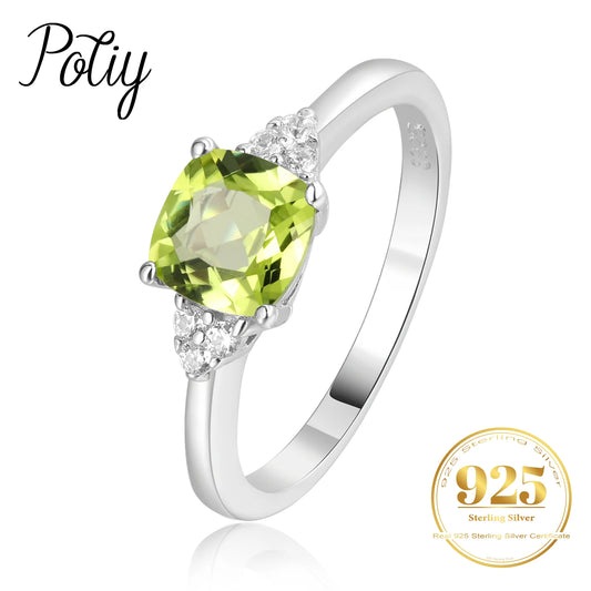Potiy 1.1ct Genuine Natural Peridot 925 Sterling Silver Solitaire Ring for Woman Fashion Gemstone Fine Jewelry Wedding