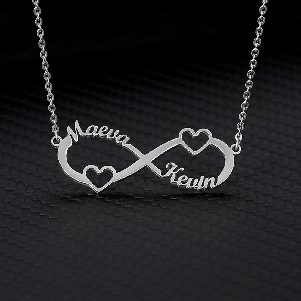Custom Double Heart Two Names Infinity Necklaces For Women Stainless Steel Customized Necklace Pendant Personalized Jewelry Gift