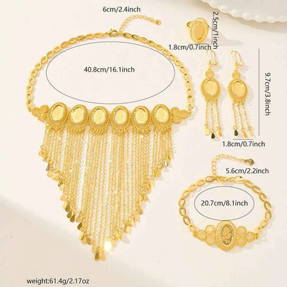 Earring Tassel Necklace Middle East 4pcs Jewelry Women Cuff Bangles with Ring Jewelry Dubai Fashion Set African Jewelry Wedding