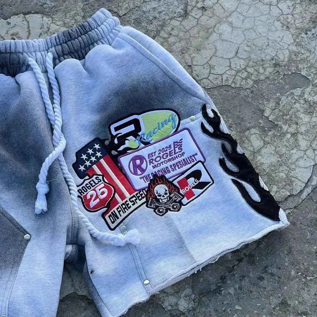 European and American Popular High Street Embroidery Jogging Women Short Hip-hop Goth Loose Wide-leg Pants Couple Classic Shorts