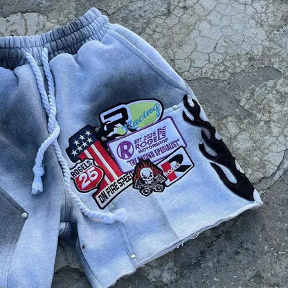 European and American Popular High Street Embroidery Jogging Women Short Hip-hop Goth Loose Wide-leg Pants Couple Classic Shorts