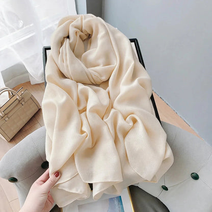 New Solid Cotton Scarf for Women Winter Warm Tassel Linen Pashmina Scarves Hijab Lady Foulard Shawls Wraps Female Bandana