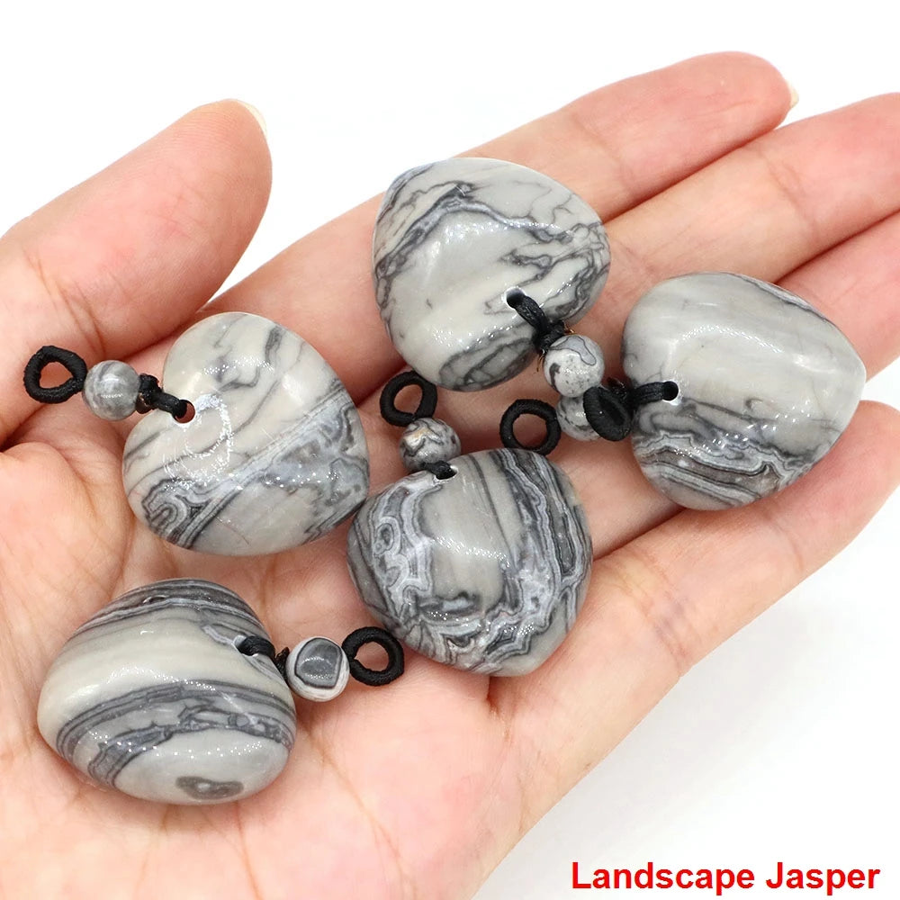 24mm Heart Shape Pendants Natural Stone Healing Crystal Quartz Tiger Eye Energy Gemstones for Jewelry Making DIY Necklace Gifts