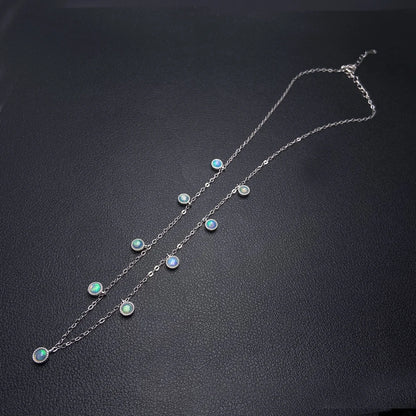 Trendy Natural White Opal Necklace 925 Silver Colorful Gemstone 5mm 9pcs for Women Party October Birthstone Opal Jewelry Gift